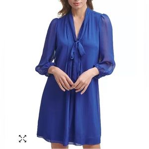Calvin Klein Royal Blue Tie-Neck Chiffon Trapeze A-Line Dress Size 2